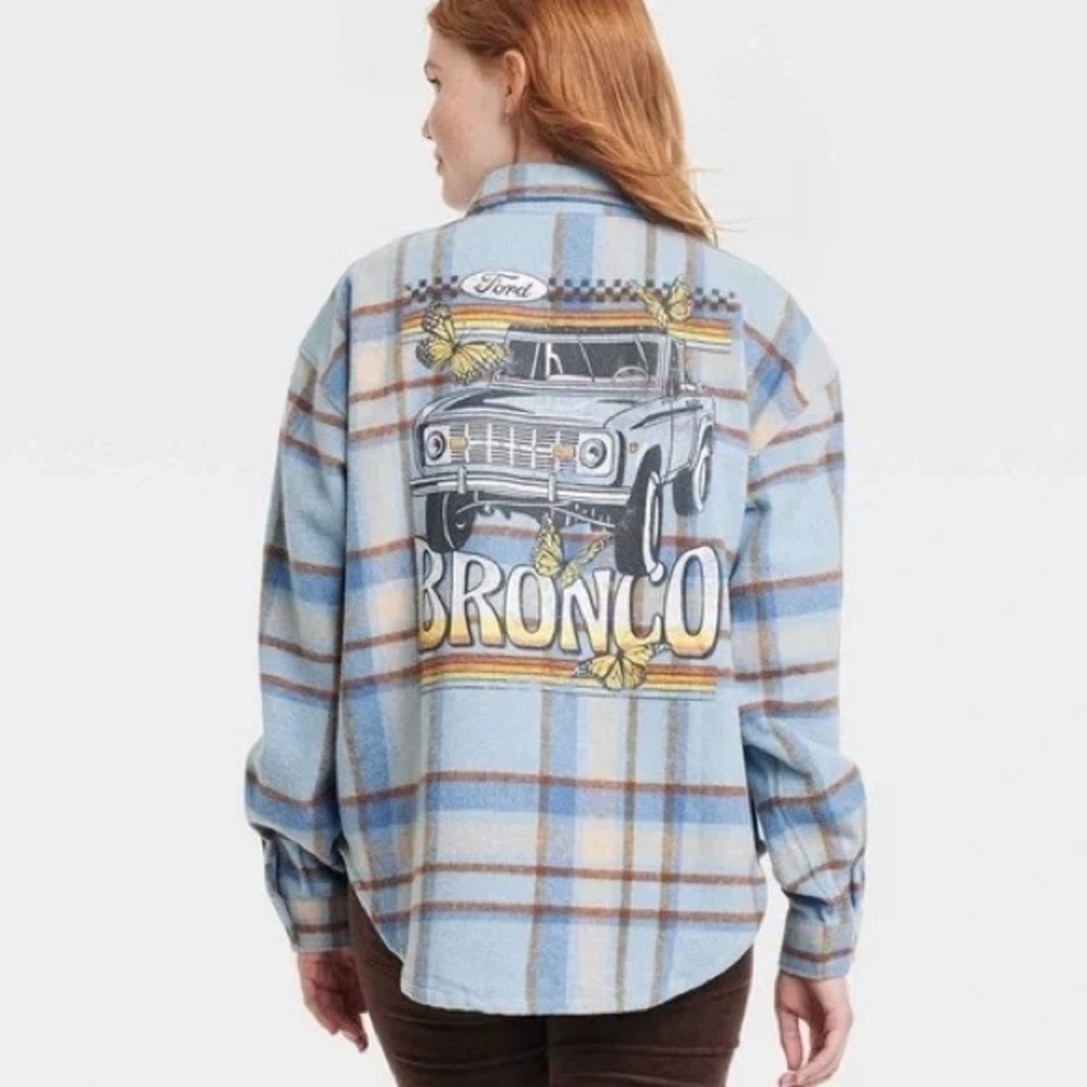 Ford Bronco Official Licensed product button down graphic flannel shacket XS